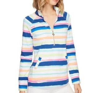 Lilly Pulitzer Skipper Popover Size XS Multi-Colored Stripe Cats Meow Print